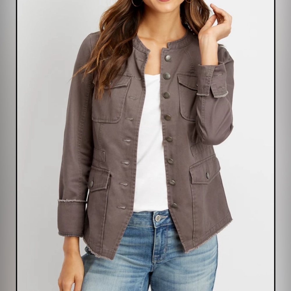 Military Jacket, Solid Button Down By Maurices Si… - image 1